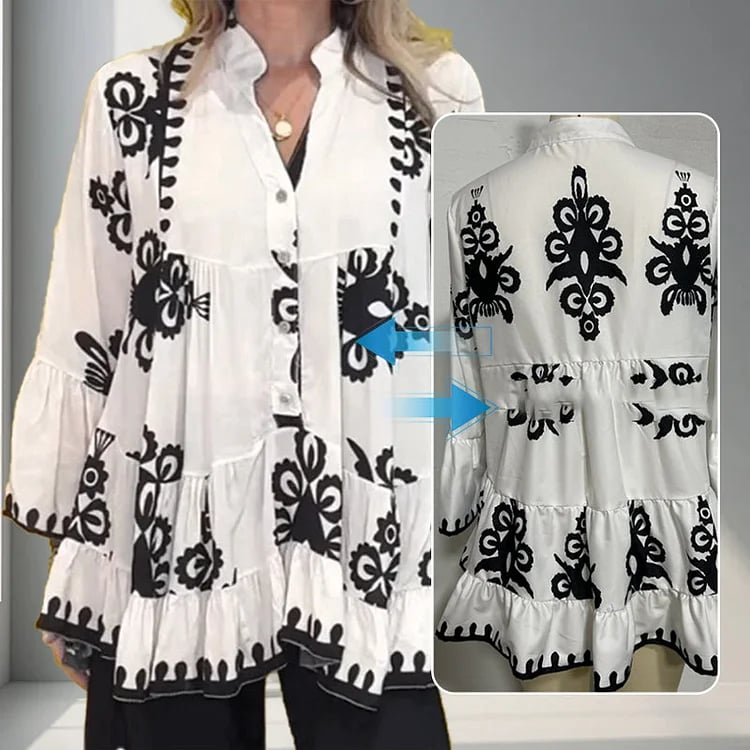 Ada Piemonte™ Boho style button front loose ruffle top