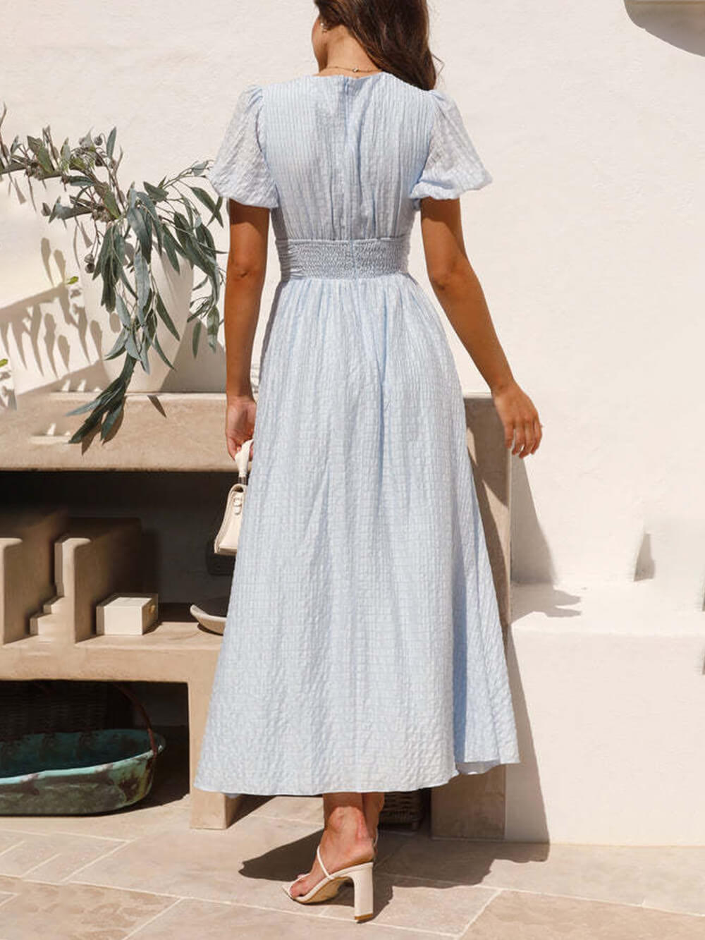 Adoncia Avila™ Rustic maxi dress with puff sleeves and v-neck