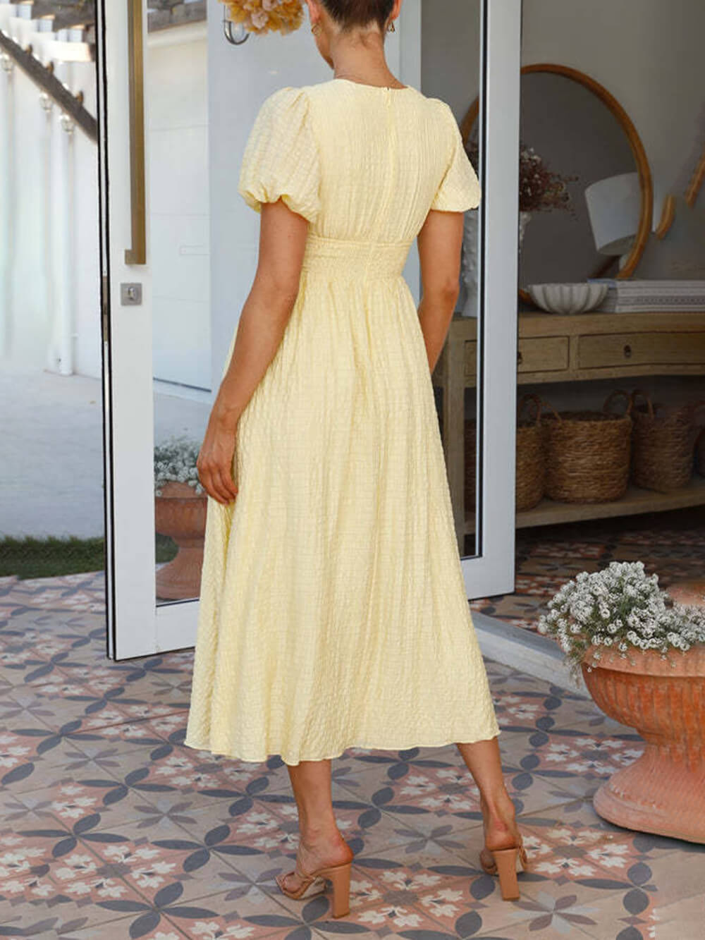 Adoncia Avila™ Rustic maxi dress with puff sleeves and v-neck