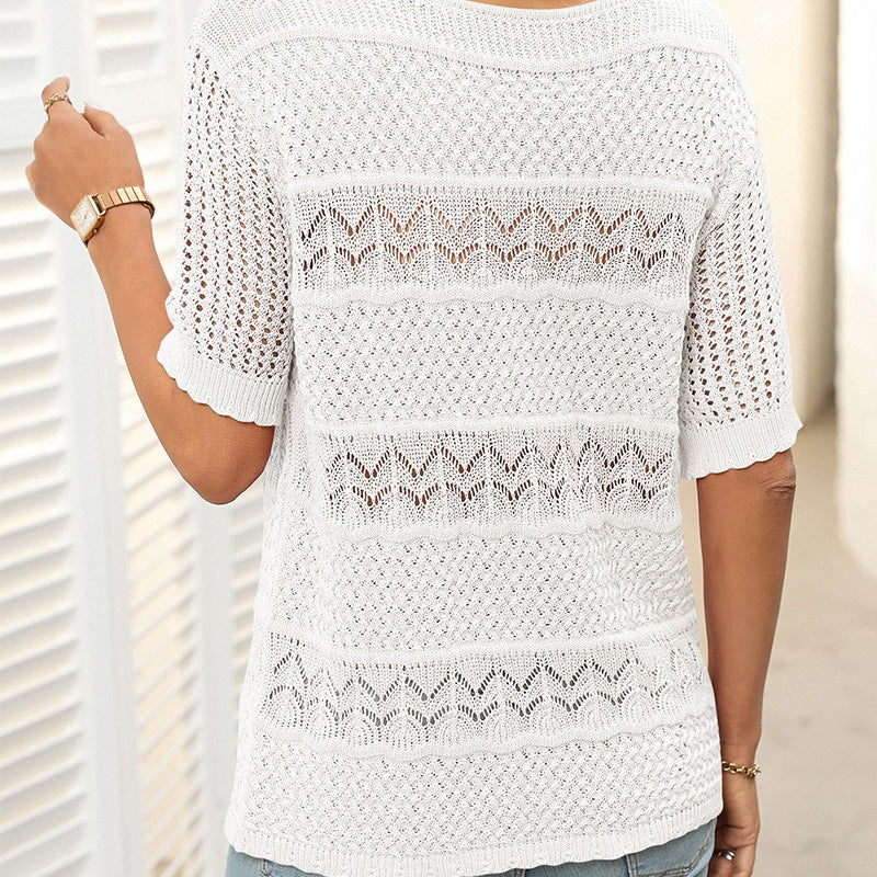 Ambra Merola™ Women's short sleeve sweater with hollow pattern