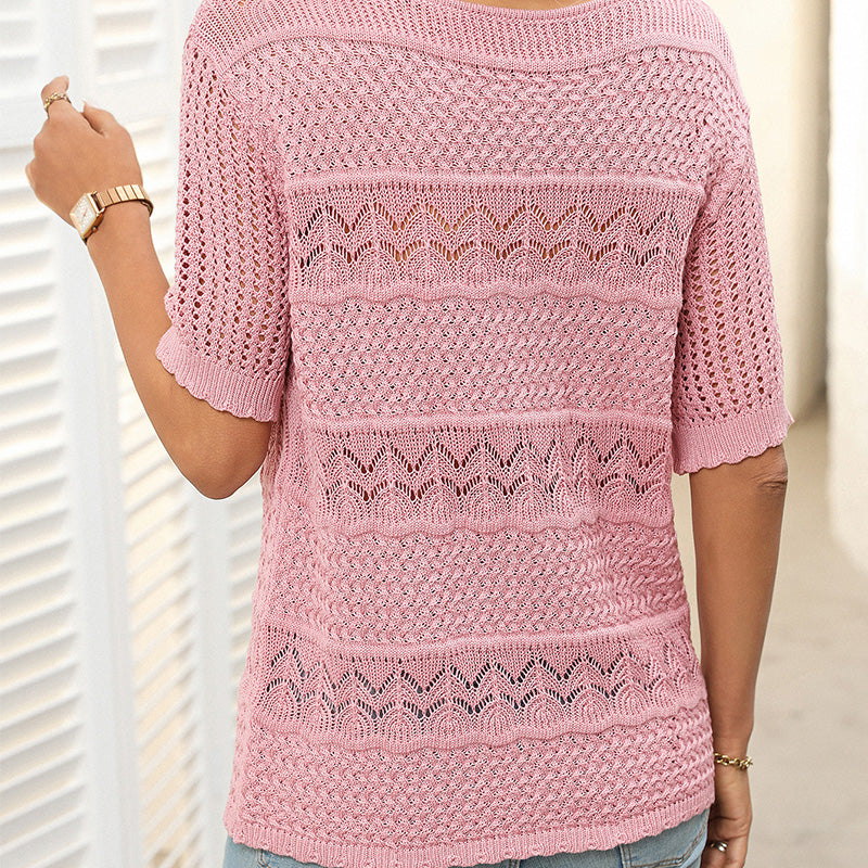 Ambra Merola™ Women's short sleeve sweater with hollow pattern