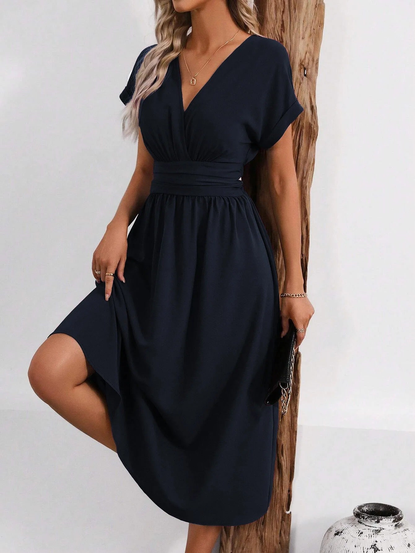 Annabella Bersani™ Women's V-neck Nipped-in Waist Dress