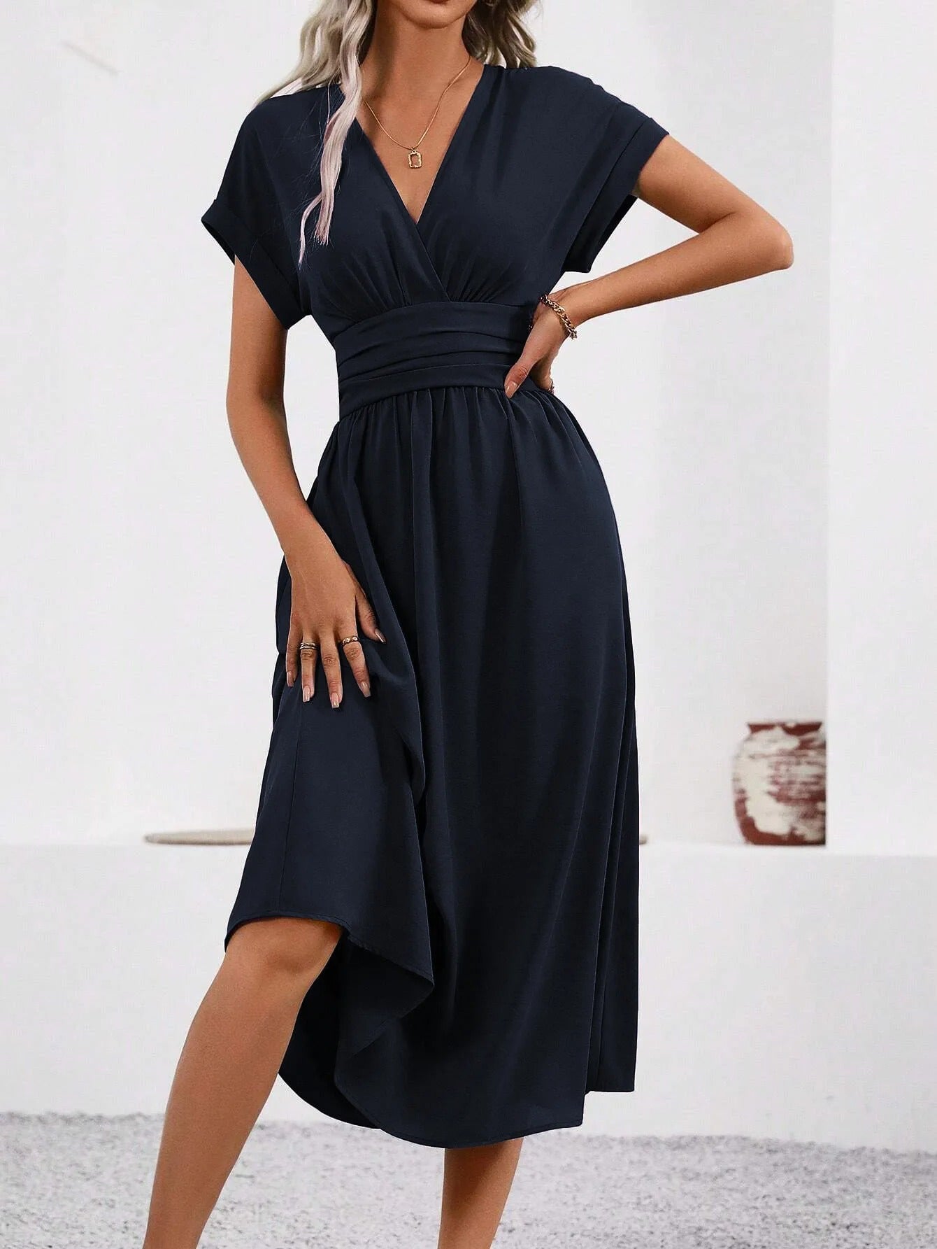 Annabella Bersani™ Women's V-neck Nipped-in Waist Dress