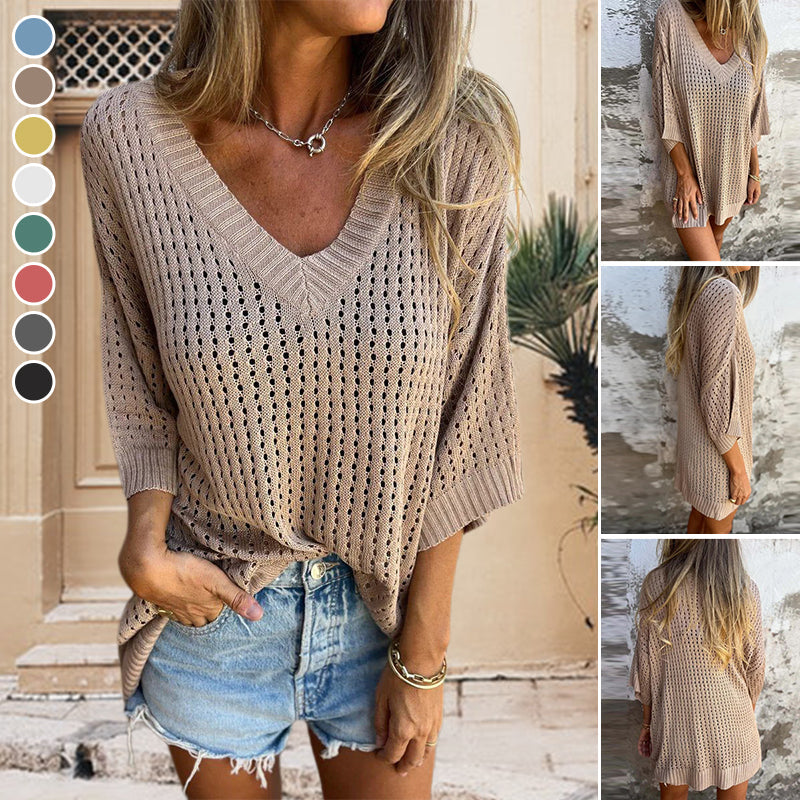 Aubree™️ V-neck hollow knit top
