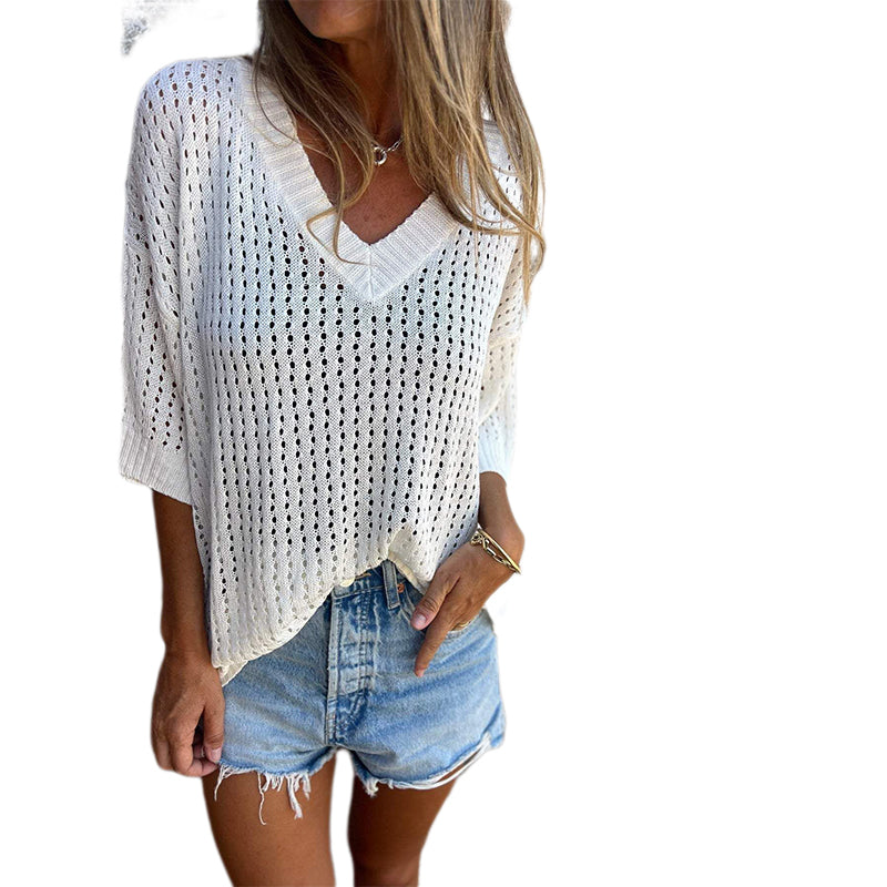 Aubree™️ V-neck hollow knit top