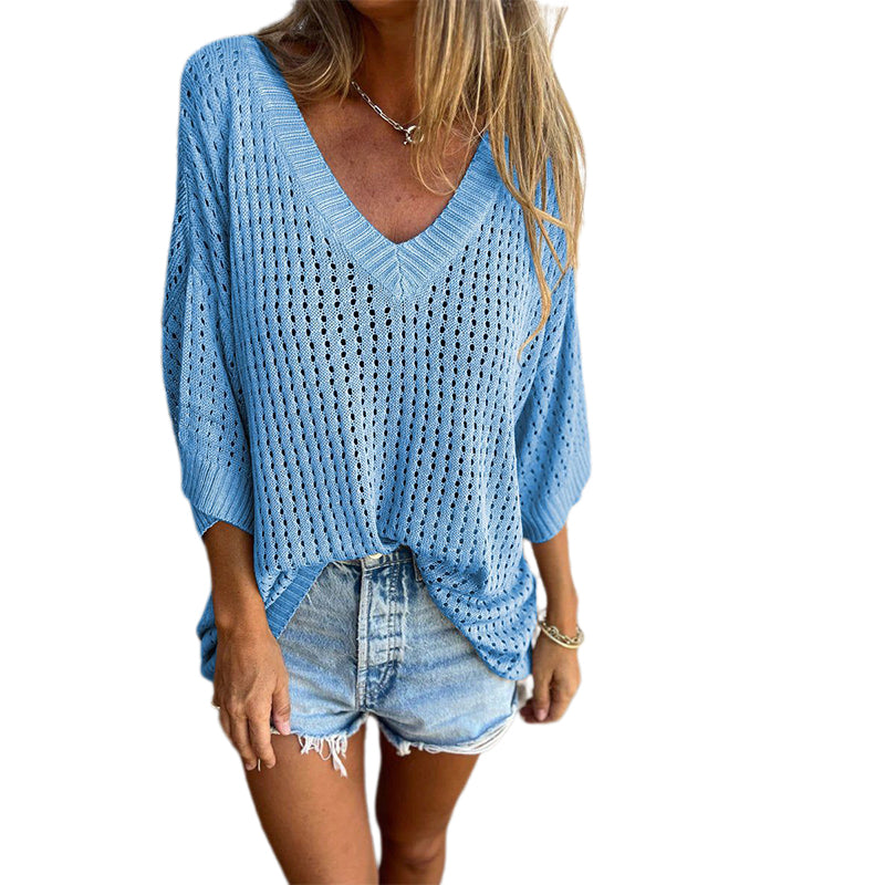 Aubree™️ V-neck hollow knit top