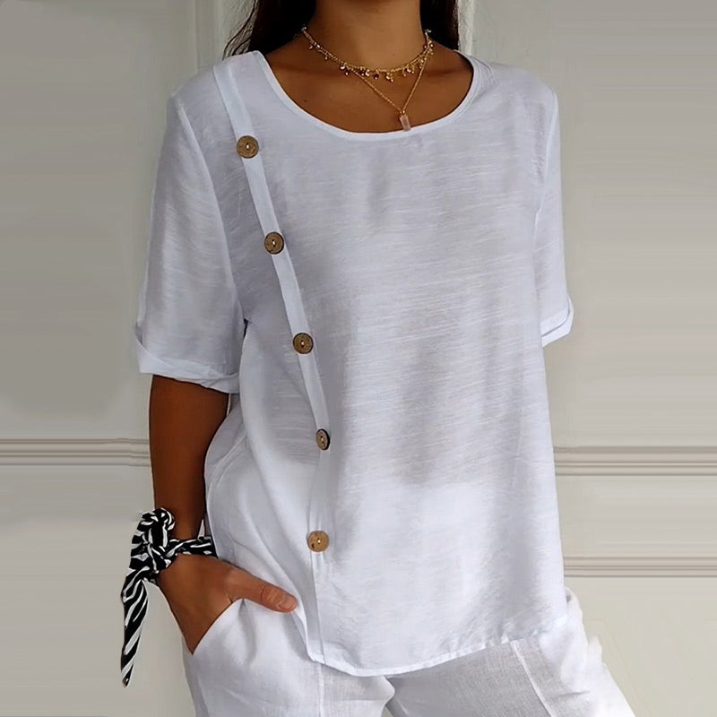 Ave Giangrasso™ Women's Round Neck Button Top