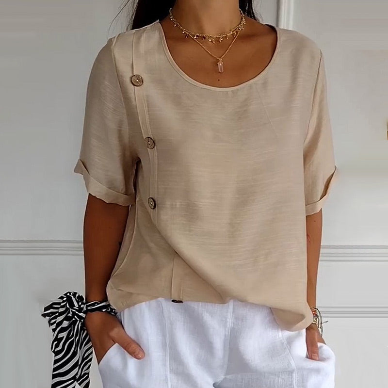 Ave Giangrasso™ Women's Round Neck Button Top