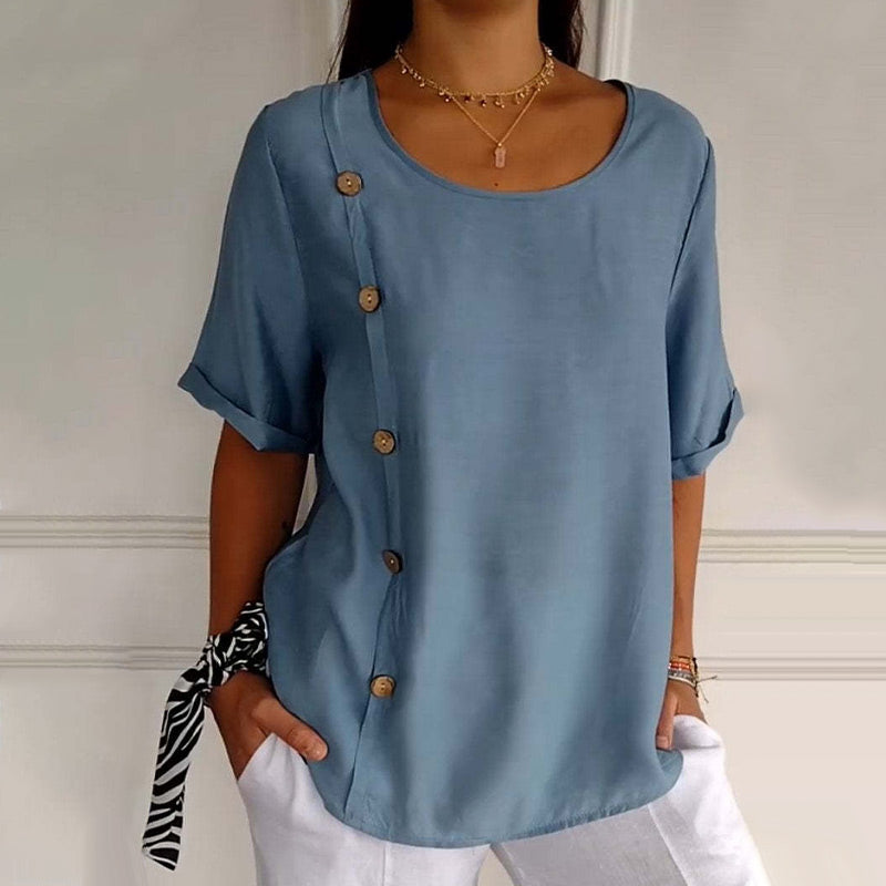 Ave Giangrasso™ Women's Round Neck Button Top