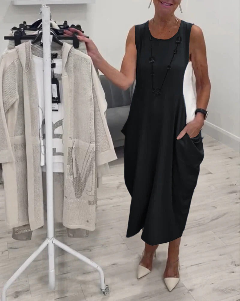Beata Leuzzi™ Simple Sleeveless Dress with Pockets