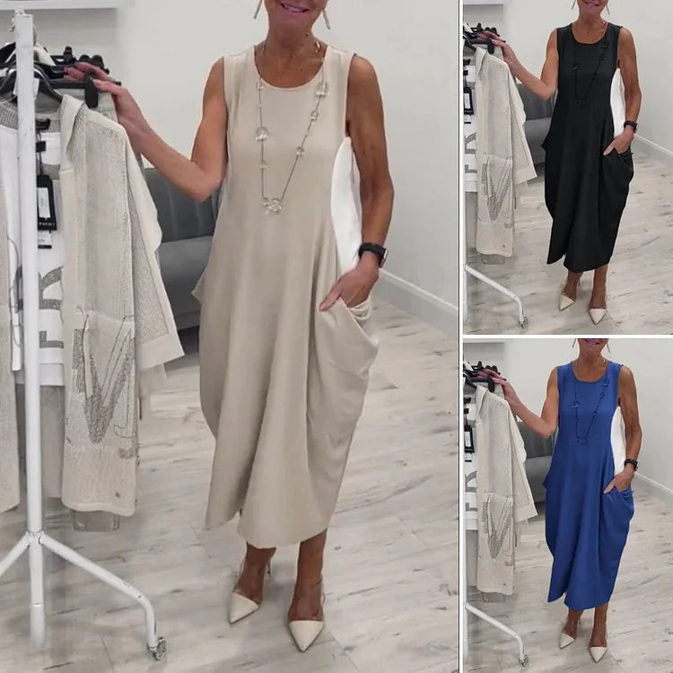 Beata Leuzzi™ Simple Sleeveless Dress with Pockets
