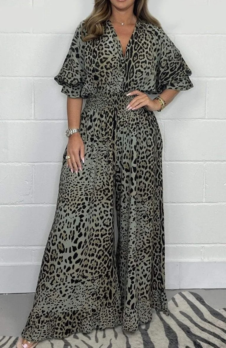 Belina Spinosa™ Leopard print casual loose jumpsuit