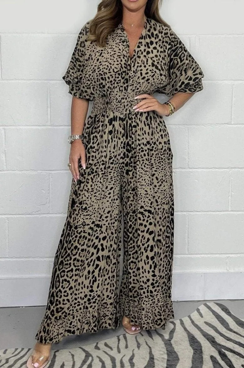Belina Spinosa™ Leopard print casual loose jumpsuit