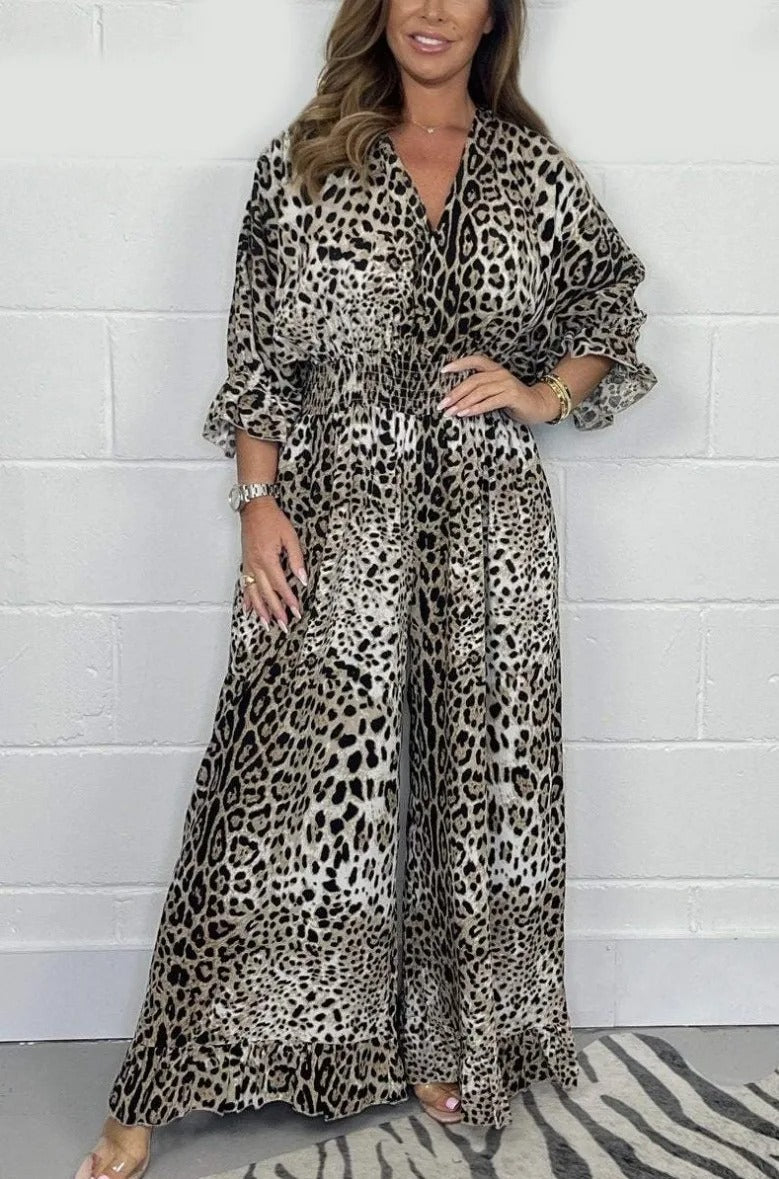 Belina Spinosa™ Leopard print casual loose jumpsuit