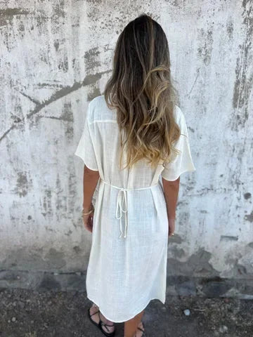 Dora Triglia™ Summer dress with short sleeves and V-shaped print