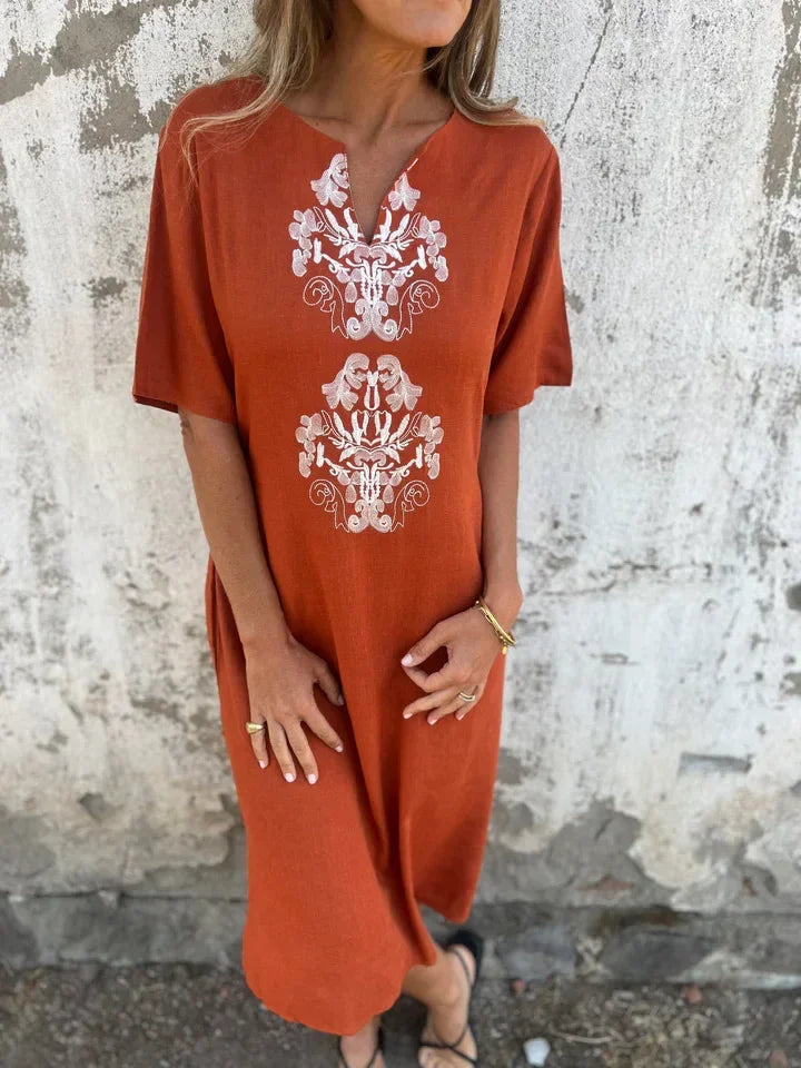 Dora Triglia™ Summer dress with short sleeves and V-shaped print