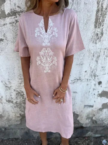 Dora Triglia™ Summer dress with short sleeves and V-shaped print