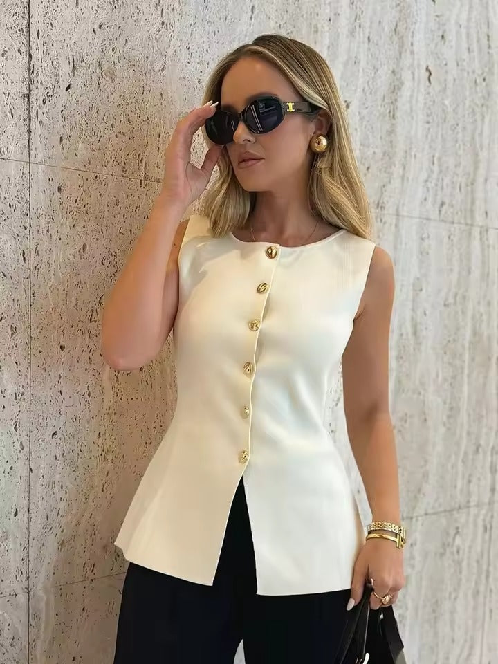 Eracla Scarfo™ Women's Elegant Button Down Sleeveless Blazer Vest