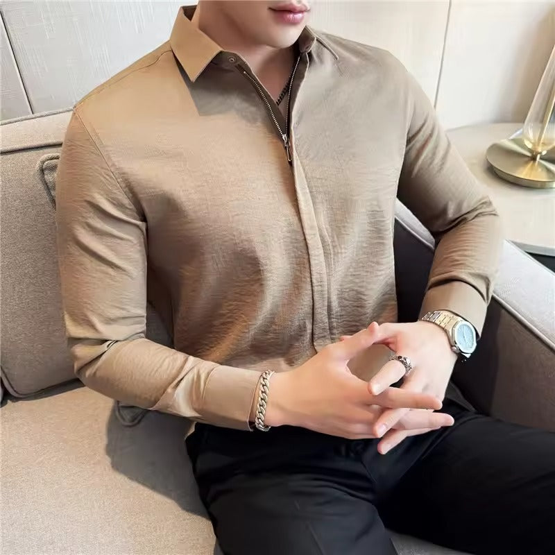 Ermes Santulli™ Men's Zipper Long Sleeve Shirt