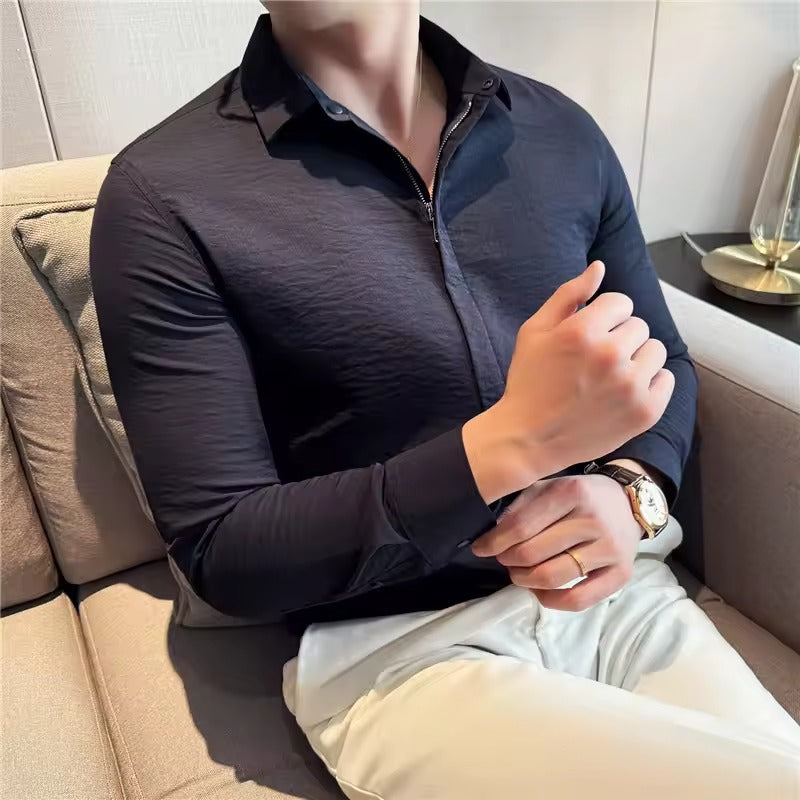 Ermes Santulli™ Men's Zipper Long Sleeve Shirt
