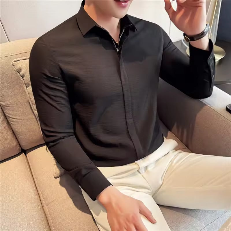 Ermes Santulli™ Men's Zipper Long Sleeve Shirt