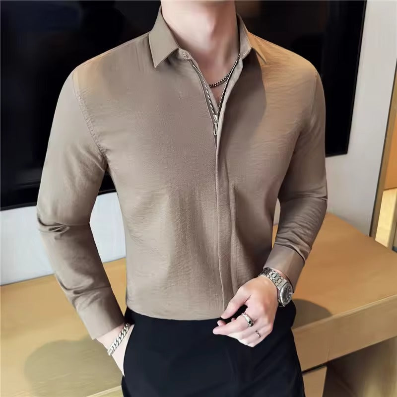 Ermes Santulli™ Men's Zipper Long Sleeve Shirt