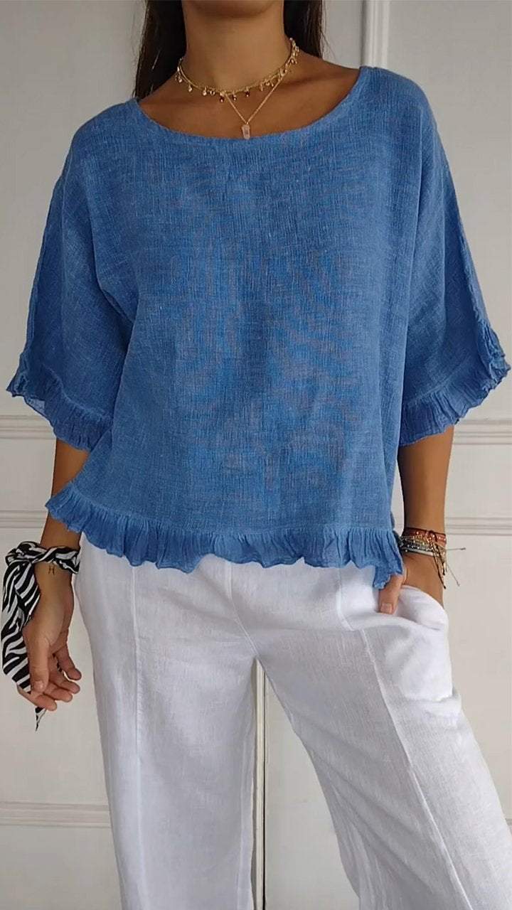 Evangeline™️ Shirt with round neck and midi sleeves