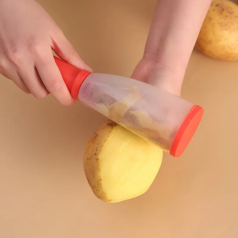Veggie Pro™ Stainless steel kitchen scraper with storage container