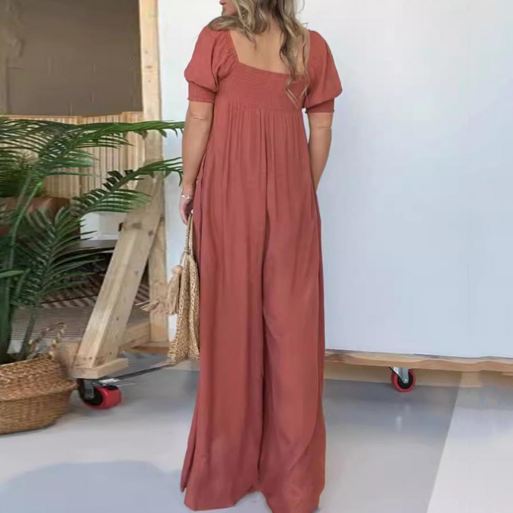 Luisa Gregori™ Women's Square Neckline Jumpsuit With Smocked Bodice Button