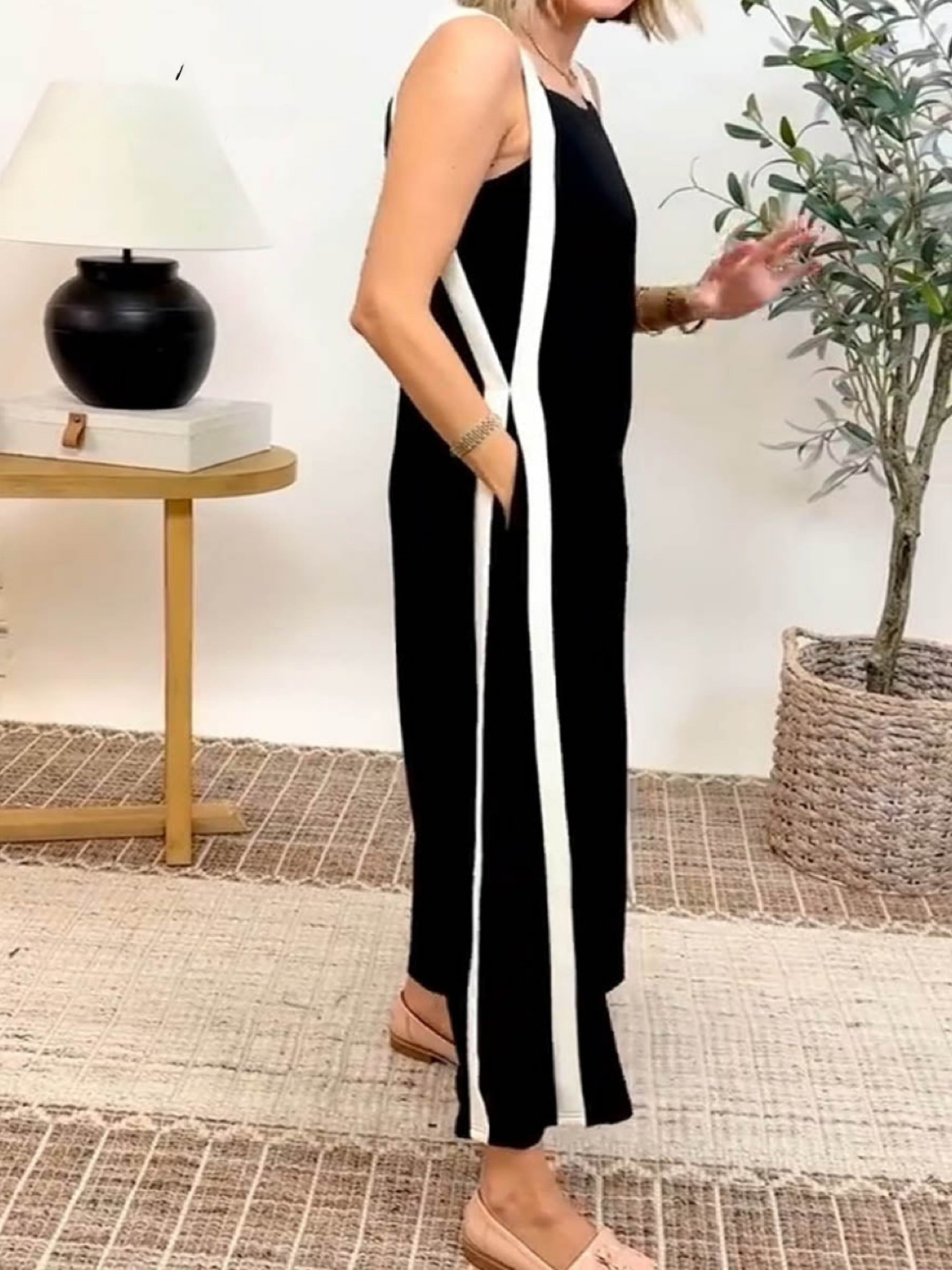 Marilena Fabian™ Contrast stitch wide leg jumpsuit