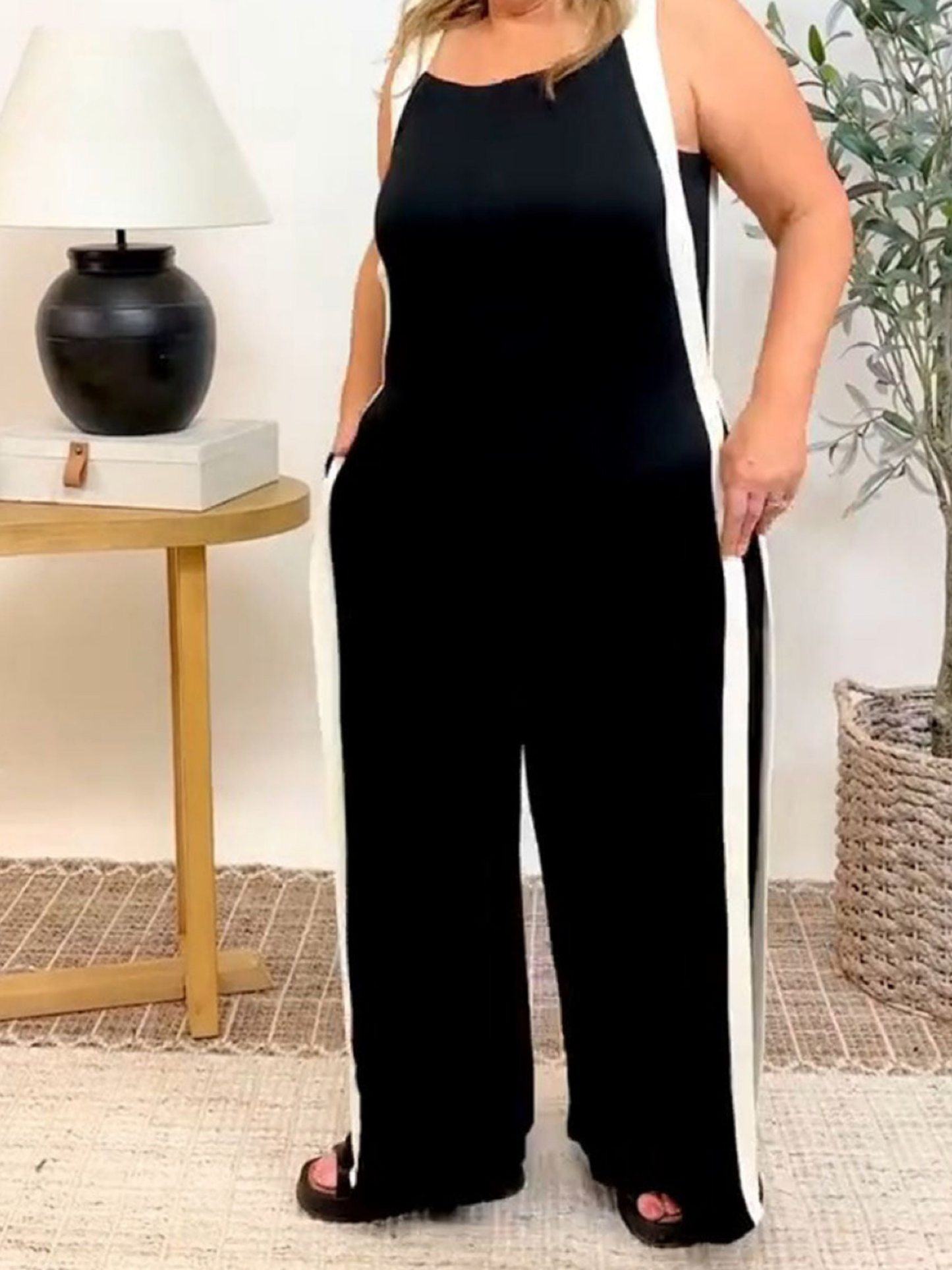 Marilena Fabian™ Contrast stitch wide leg jumpsuit