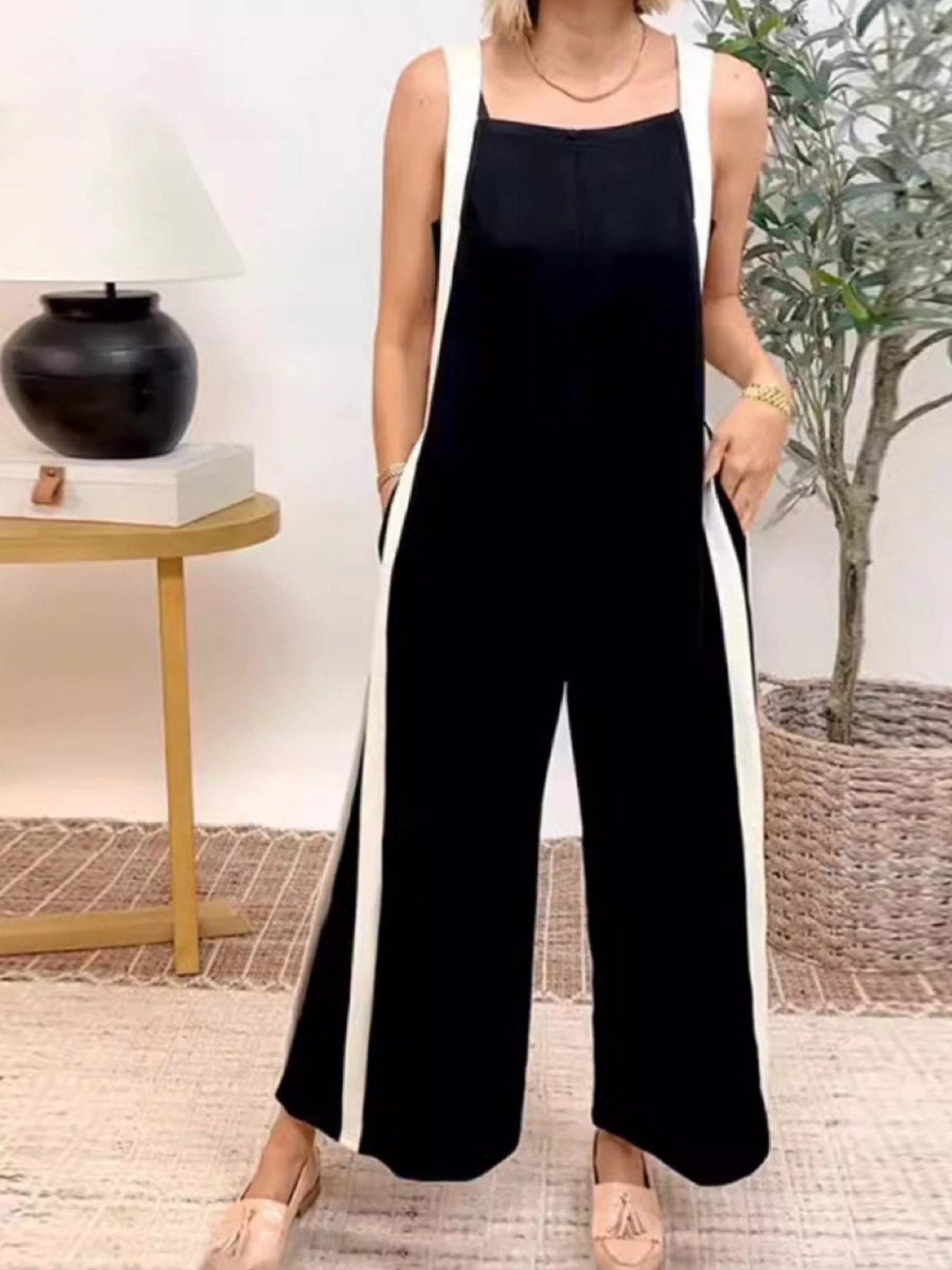 Marilena Fabian™ Contrast stitch wide leg jumpsuit