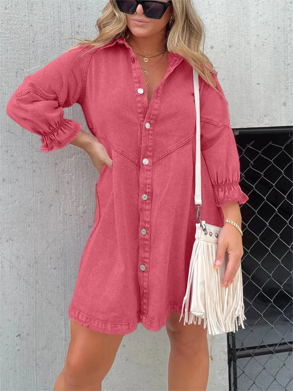 Markle Jeans™ Denim dress with puff sleeves