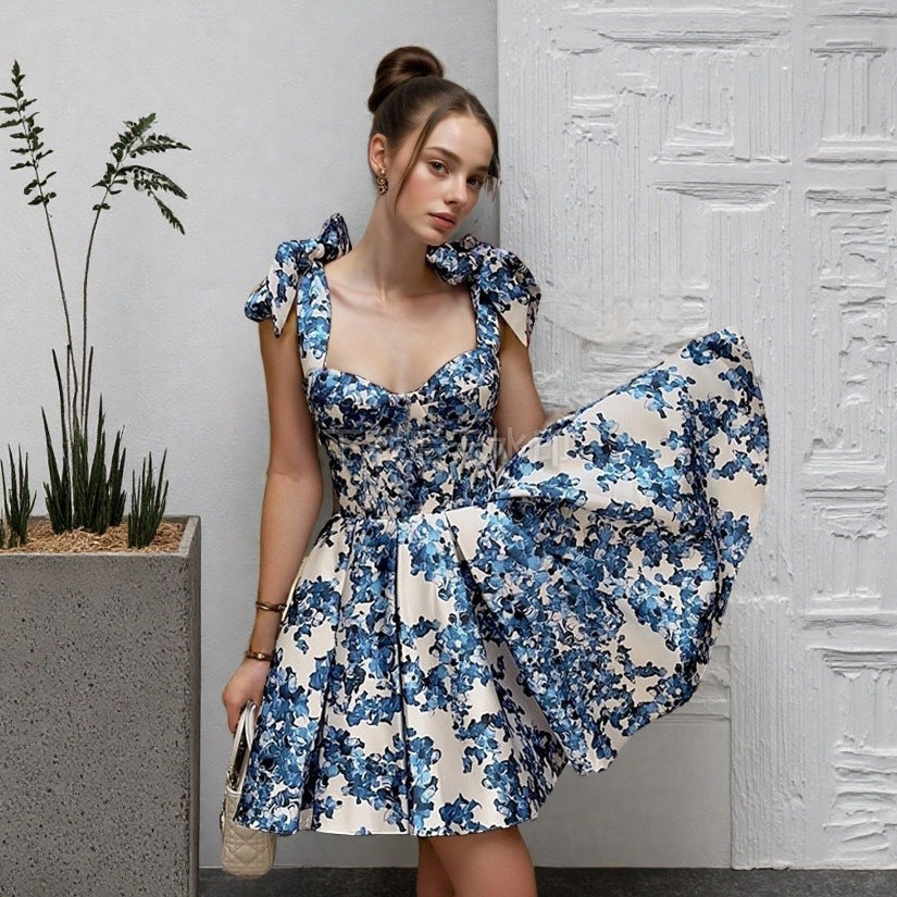 Marzia Grado™ Floral Print Bow Shoulder Dress