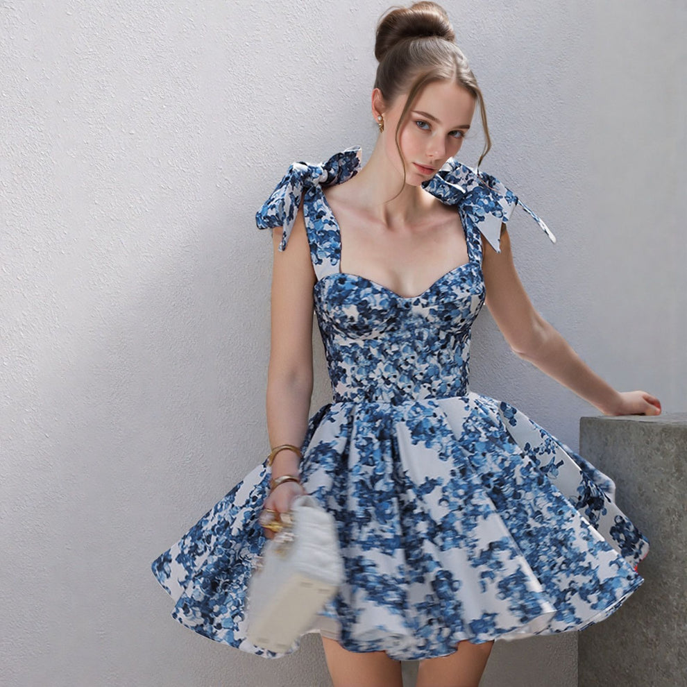 Marzia Grado™ Floral Print Bow Shoulder Dress