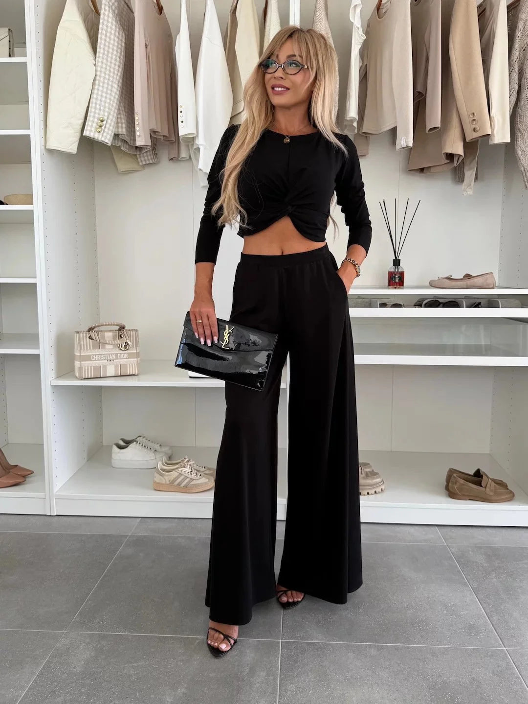 Michela Farina™ Crop Top Set - Round Neck & Elastic Waist