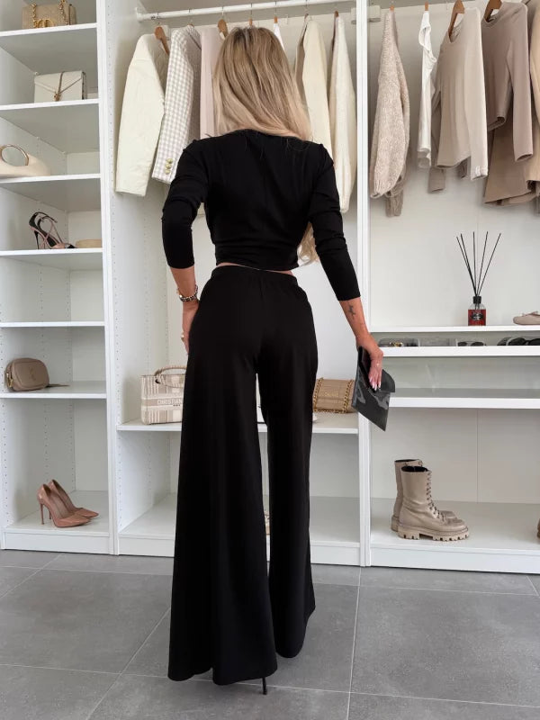 Michela Farina™ Crop Top Set - Round Neck & Elastic Waist