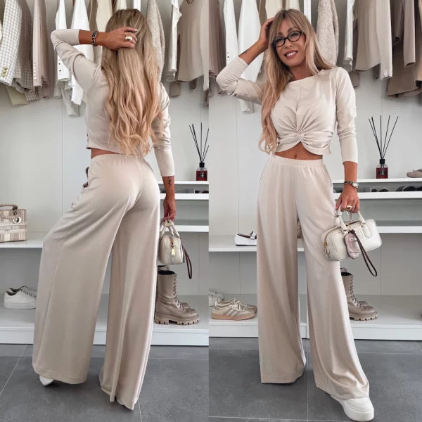 Michela Farina™ Crop Top Set - Round Neck & Elastic Waist