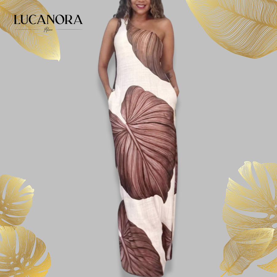 Mina Bezio™ One-shoulder maxi dress with print