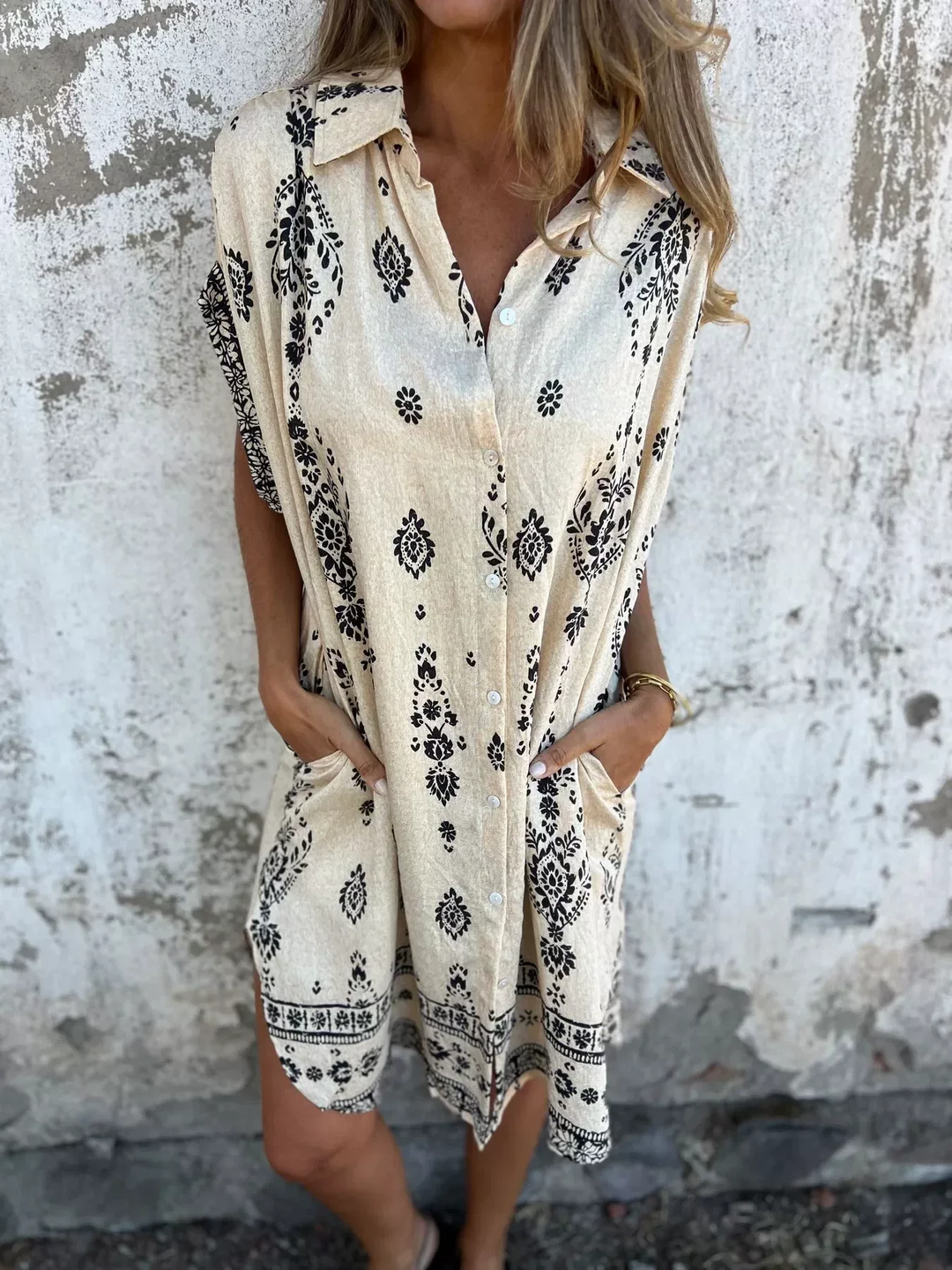 Onorata Forino™ Printed Short Sleeve Dress with Pockets