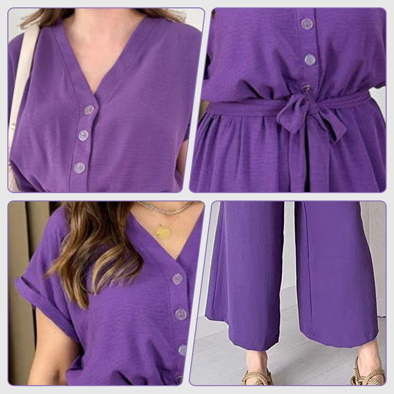 Paulette™ Casual jumpsuit with short sleeves and V-neck