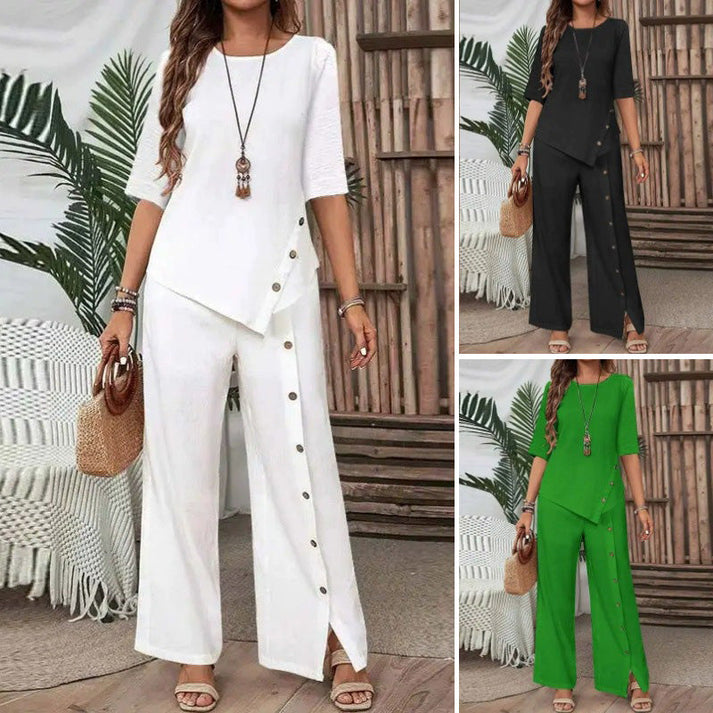 Rufina Bonavita™ Women's two-piece set with irregular hem and wide legs