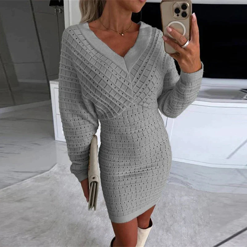 Eloisa™ V-neck long sleeve knit dress
