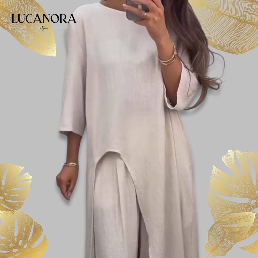 Saba Donis™ Irregular Top & Wide-Leg Pants Outfit