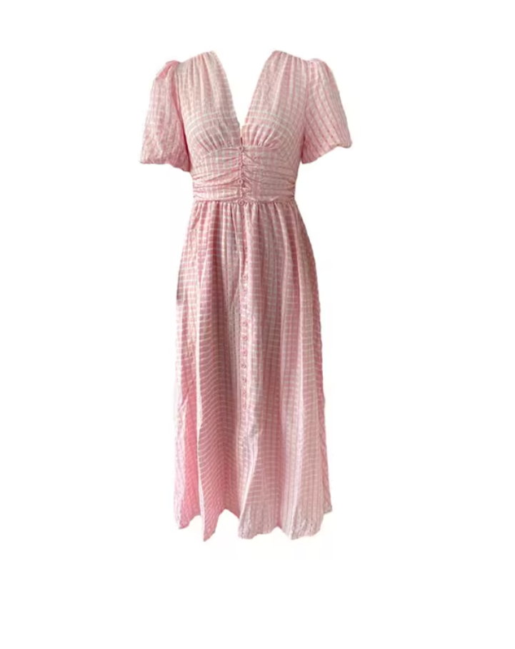 Adoncia Avila™ Rustic maxi dress with puff sleeves and v-neck