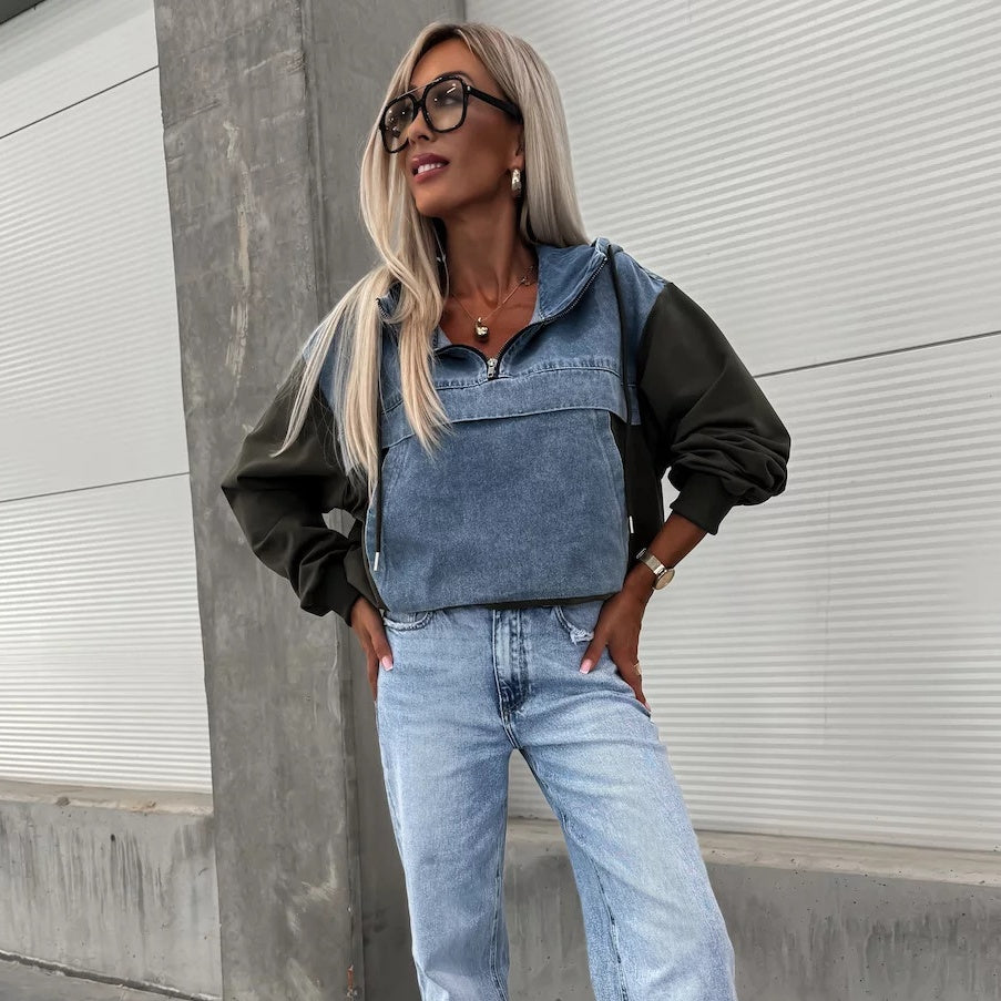 Serafina™ Denim Jacket with Hood and Drawstring