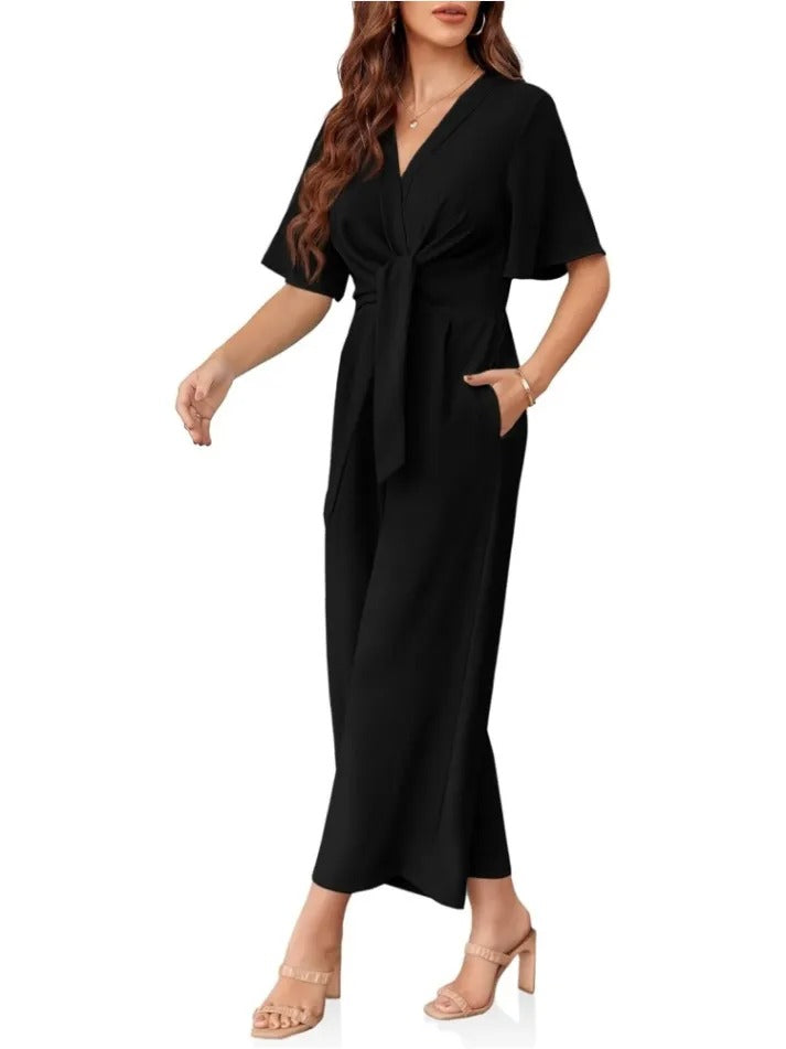 Severa Diorio™ Womens Short Sleeve Tie Knot Front Wide Leg Jumpsuit