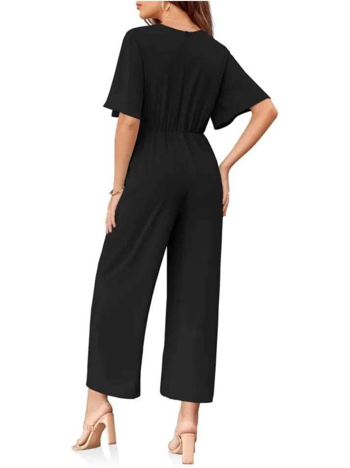 Severa Diorio™ Womens Short Sleeve Tie Knot Front Wide Leg Jumpsuit