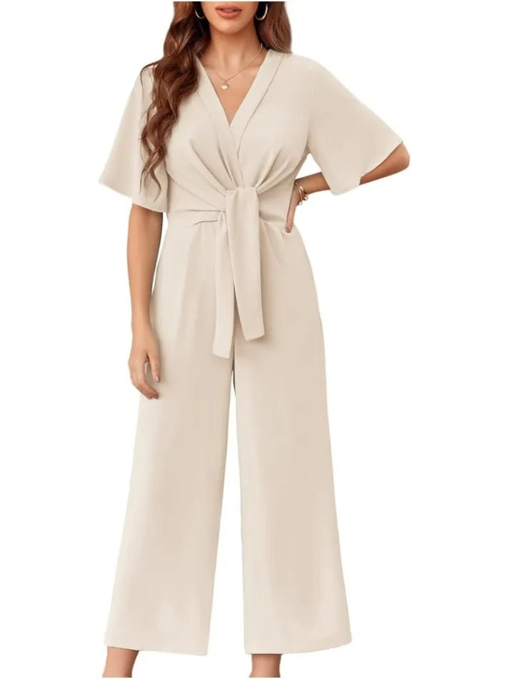 Severa Diorio™ Womens Short Sleeve Tie Knot Front Wide Leg Jumpsuit