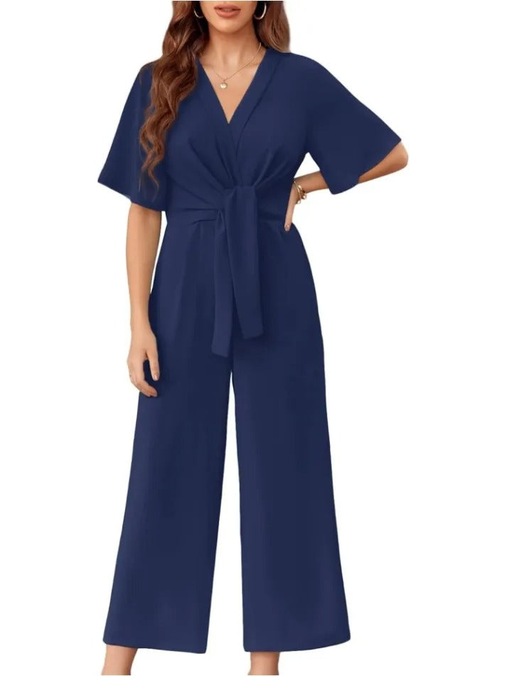 Severa Diorio™ Womens Short Sleeve Tie Knot Front Wide Leg Jumpsuit